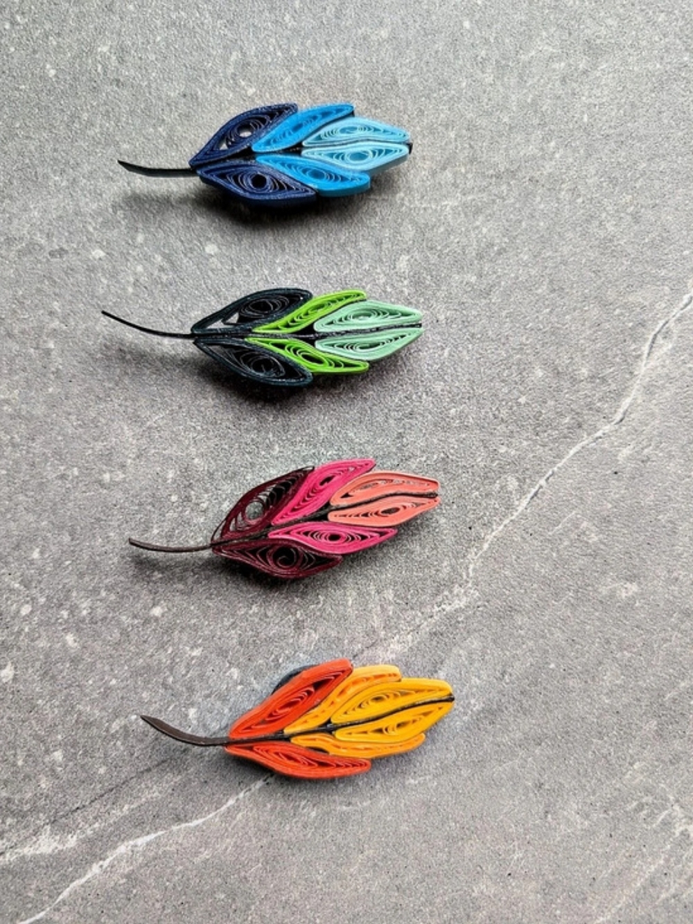 Handcrafted Quilled Paper Leaf Magnets | Autumn Feather Design (Set of 4)